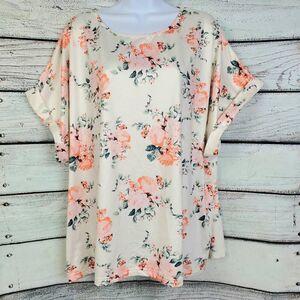 Emery Rose 4XL Ivory Floral Tunic Blouse Stretchy Dolman Sleeve